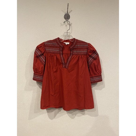 A Loves A Shirt Womens Medium Red Embroidered Peasant Boho Tunic Top Blouse - Picture 2 of 4